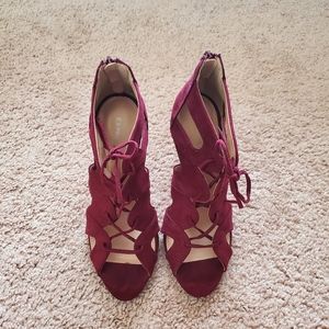 Wine colored faux suede heels